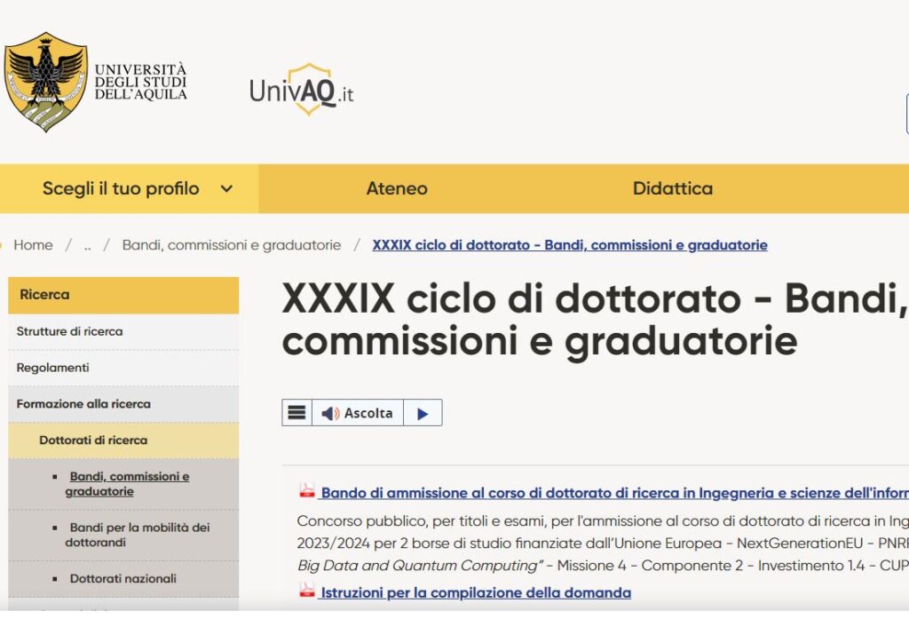 Borse di dottorato di ricerca in INGEGNERIA CIVILE, EDILE-ARCHITETTURA, AMBIENTALE – XXXIX ciclo – a.a. 2023/2024