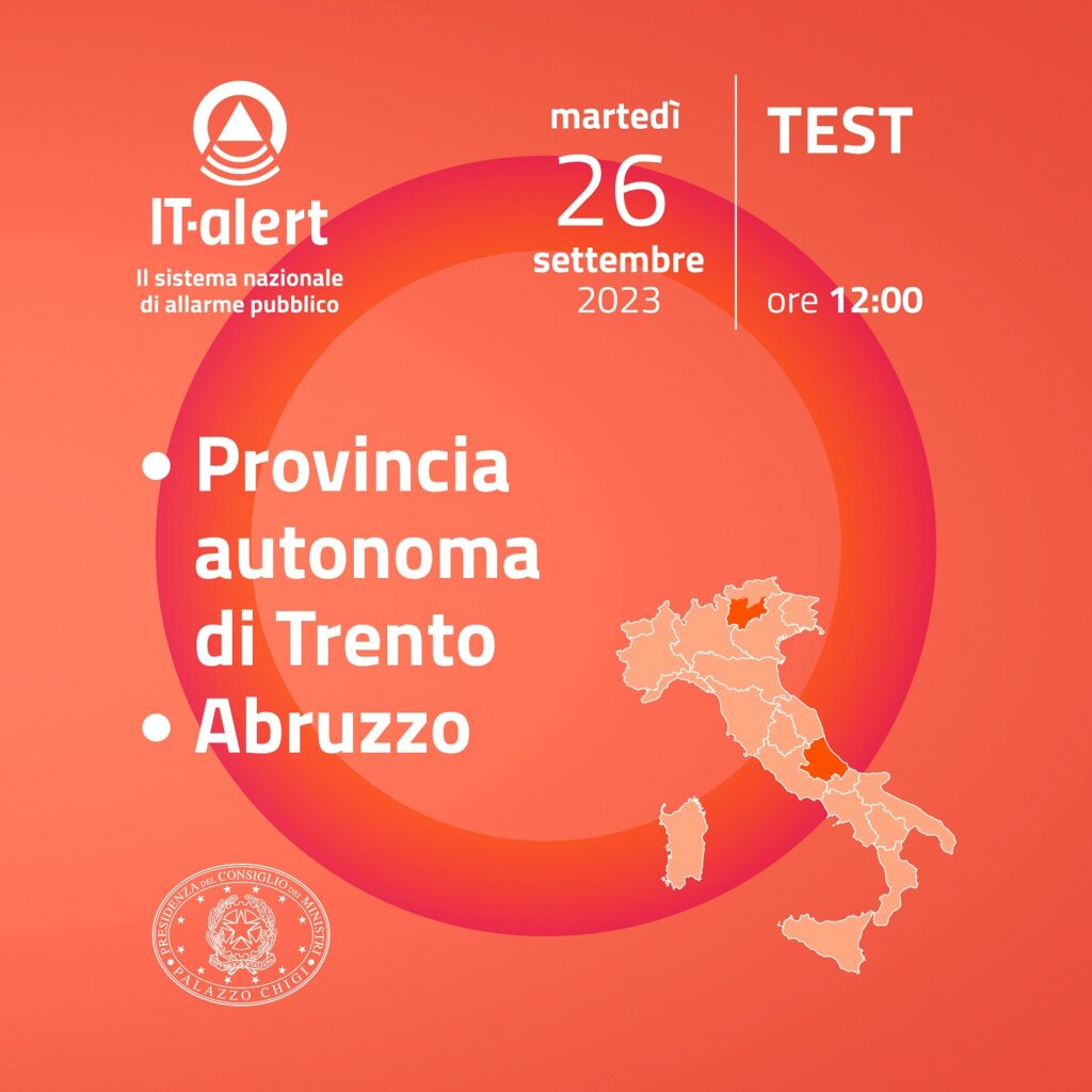 IT-ALERT, AL VIA TEST DEL NUOVO SISTEMA DI ALLARME PUBBLICO IN ABRUZZO
